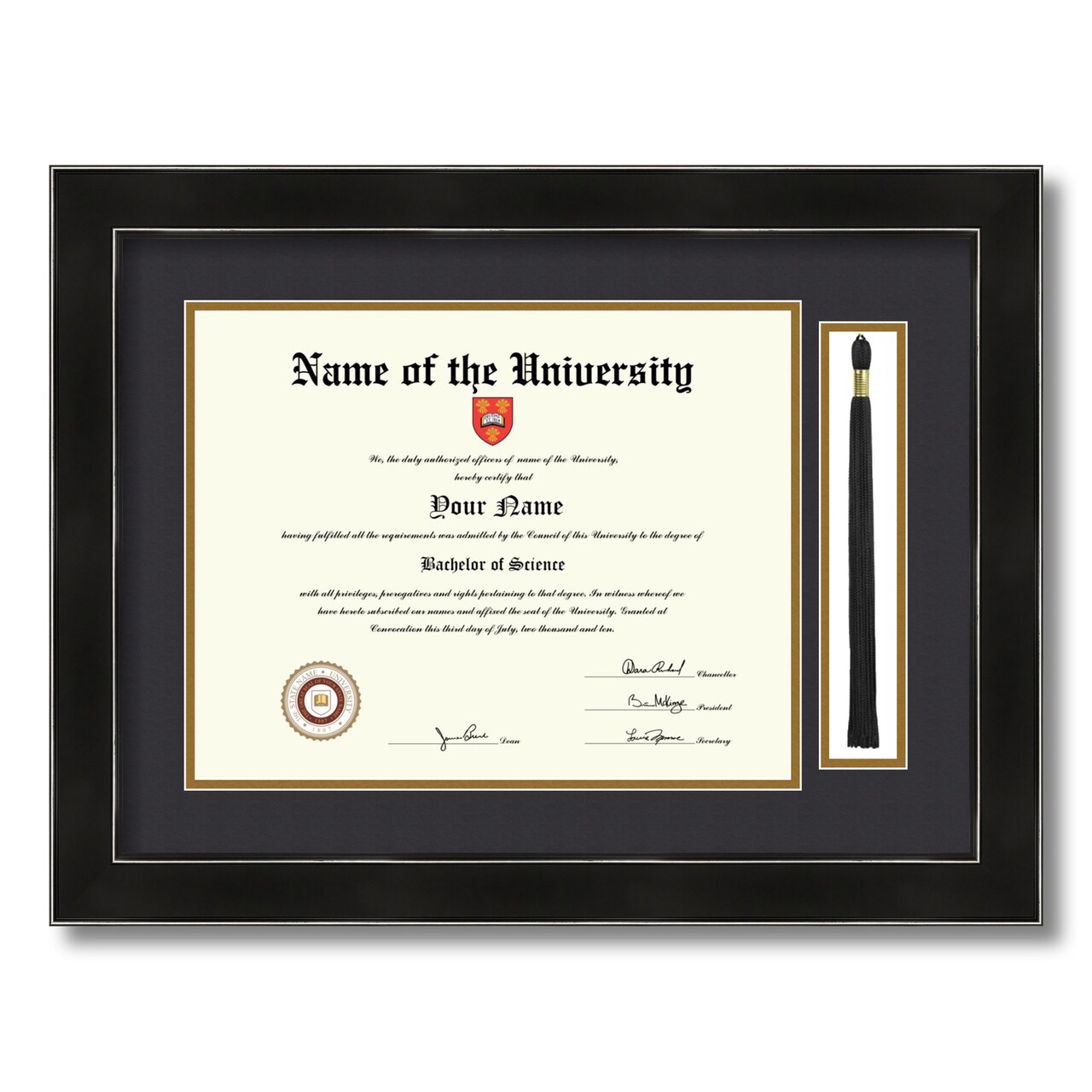 ArtToFrames 11x14 inch Diploma Frame with Tassel Opening - Framed with Black and Gold Mats, Comes with Regular Acrylic and Sawtooth Hanger for Wall Hanging (DT-11x14)